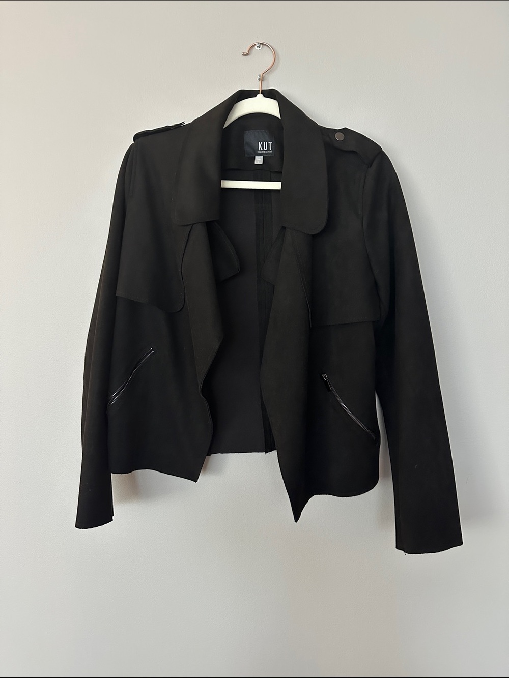 Kut from the Kloth Black Draped Open-Front Trench Jacket